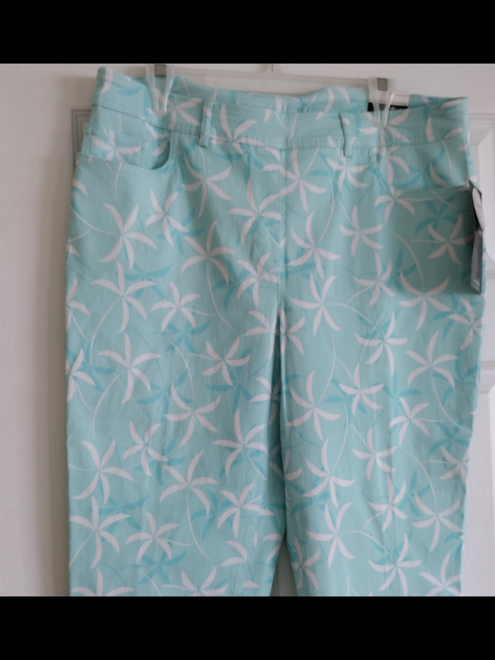 Women's Aqua Floral Cropped Jeans